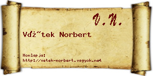 Vétek Norbert névjegykártya